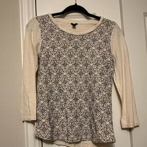 J. Crew Cream and Black Floral Long Sleeve Top